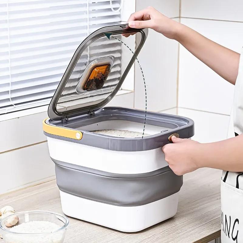 Cat Dog Food Storage Container Foldable Rice Bucket Cereal Dispenser Tank Pet Food Organizer Storage Container Kitchen Items
