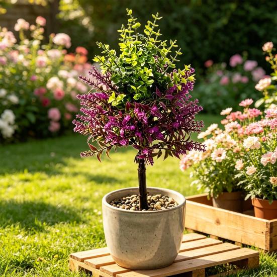 Τεχνητό Δέντρο Λεβάντας Topiary με Ακίδα Εδάφους Ανθεκτικό στην Υπεριώδη Ακτινοβολία Τεχνητοί Θάμνοι Λεβάντας Ρεαλιστικά Ψεύτικα Μωβ Φυτά Θάμνοι για Αυλή Βεράντα Patio