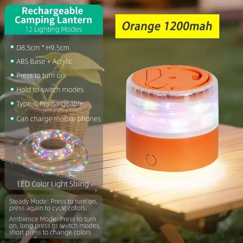 Retractable Camping String Lights 10M, 12 Lighting Modes 1200mAh USB Rechargeable Portable Outdoor Fairy Lamp
