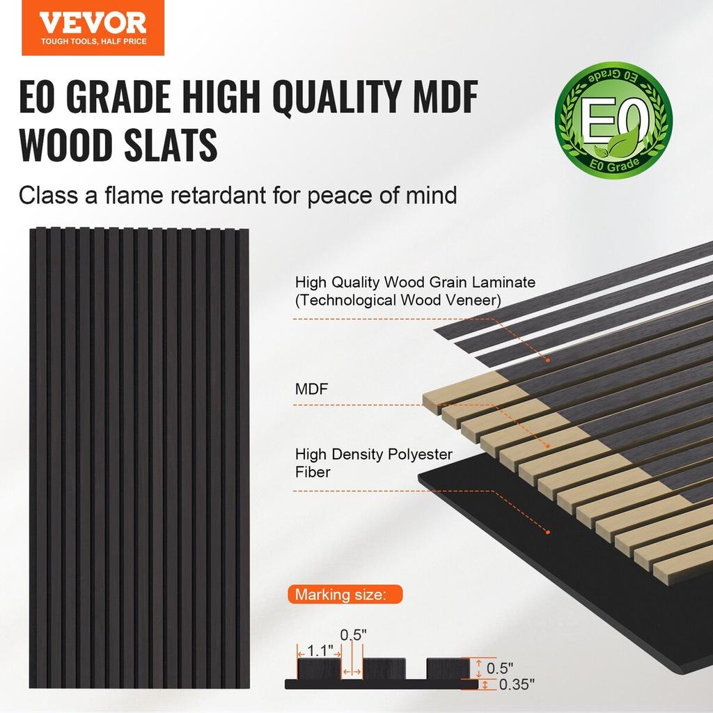 Wood Slat Acoustic Panels 23.6 X 47.2 Inch for Modern Wall Decor Black Oak
