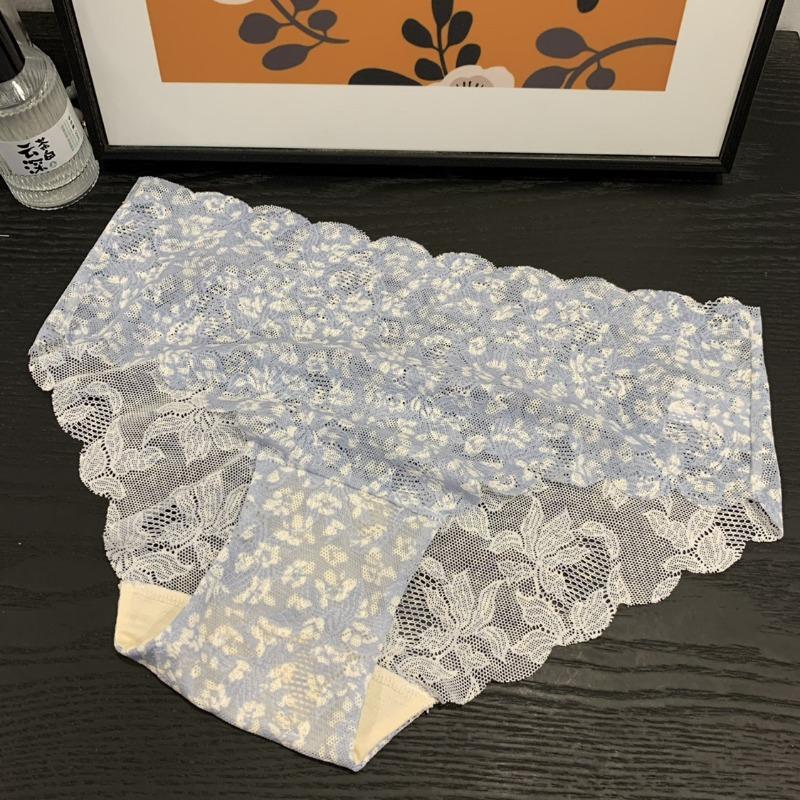 Women's Thin Pure Desire To Print Lace Sexy Wave Edge Breathable Seamless Cotton Bottom Crotch Underwear