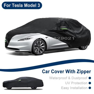 Capa de Carro Completa para Tesla Model 3 - Capa Universal para Todo o Corpo para Exterior com Zíper Lateral, Impermeável à Prova de Poeira Proteção Solar