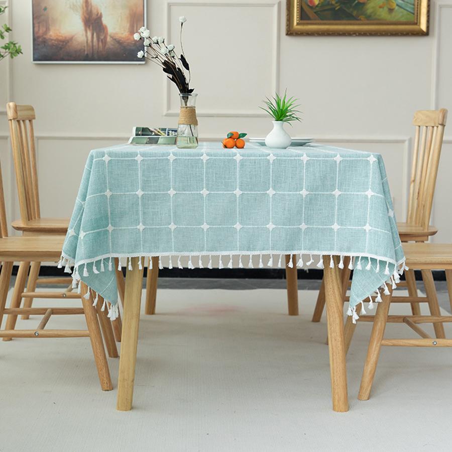 Plaid Table Cloth Rectangle Table, Cotton Linen Tablecloths Farmhouse Tablecloth, Soft and Wrinkle Free Table Cover with Tassels