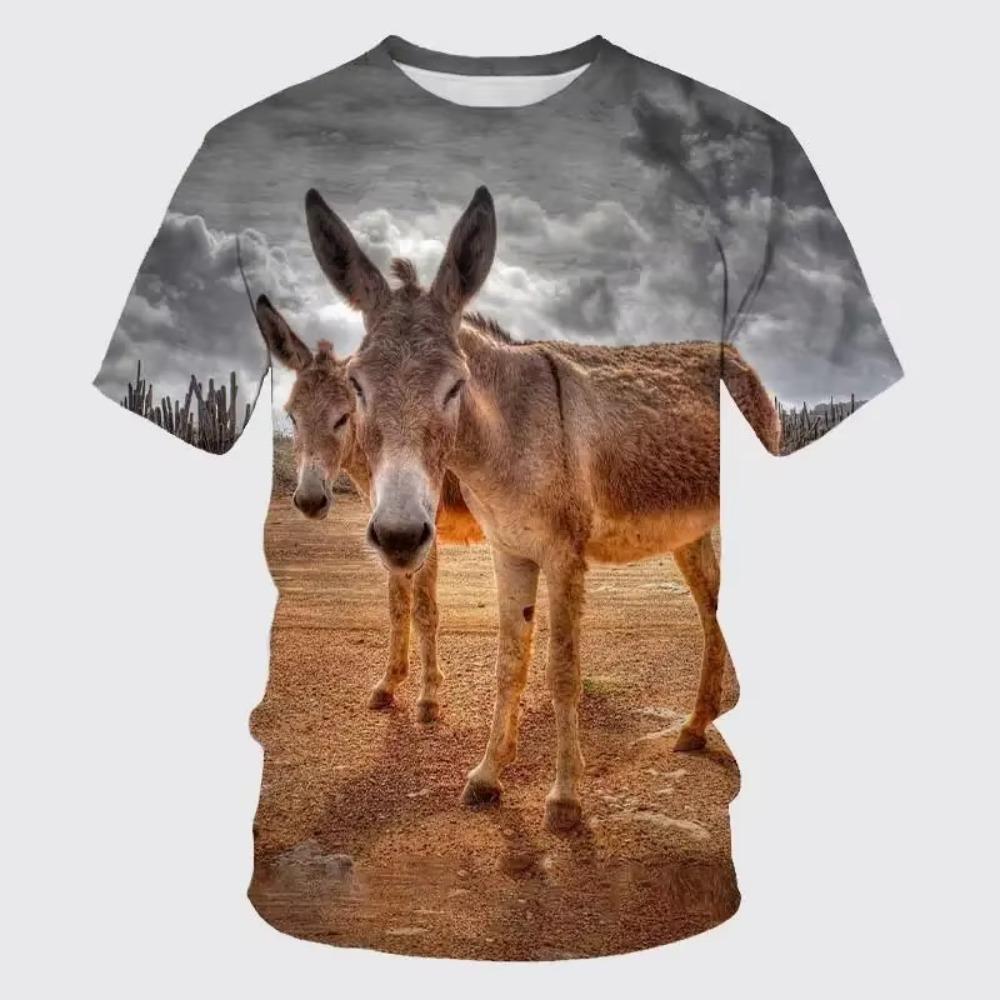 New fun retro donkey 3D printed T-shirt cute animal breathable lightweight summer sports top short sleeve
