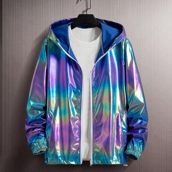 Men Windbreaker Jacket Gradient Colorful Ultra Thin Long Sleeve Elastic Cuff Coat Hooded Sun Protection Jacket Sunscreen Clothing