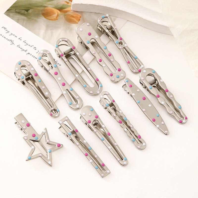 6cm Colored Polka Dot Metal Hair Clip, Side/Duckbill/Straight Clip, Cloud-Style Bangs Clip, Handmade Hair Accessory