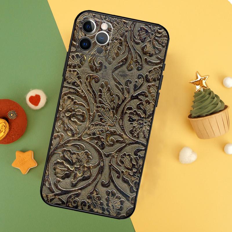 Brown Hand Tooled Western Phone Case For iPhone 17 16 16E 15 14 12 11 13 Pro Max 12 13 Mini 17Air Shockproof Cover