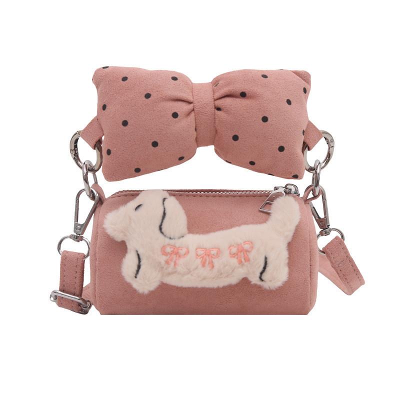 Princess Style Girl Bucket Bag With Bow And Dog Decoration For Kindergarten Daily Use