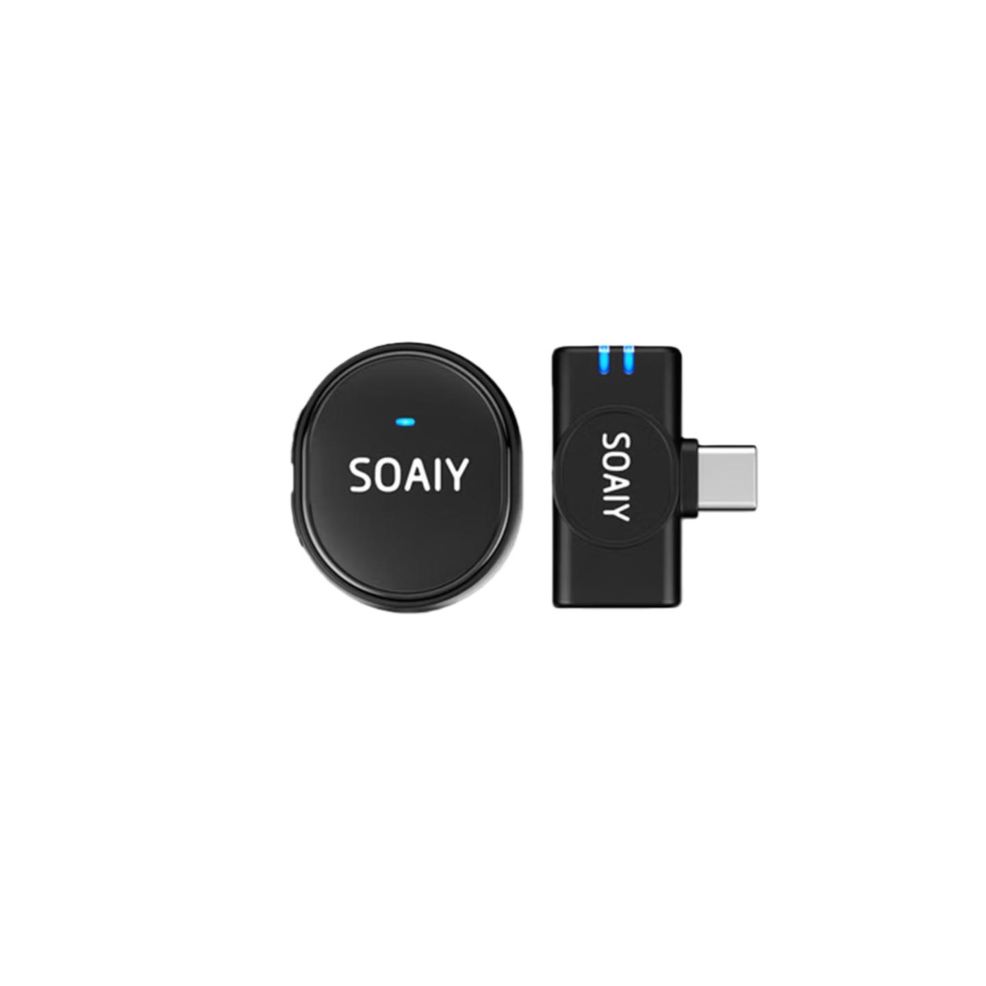 

soaiy Microphone, Wireless Clip-On Mic, Outdoor Video Vlog, Portable Professional Noise Reduction, No Case, Type-C Port чорний