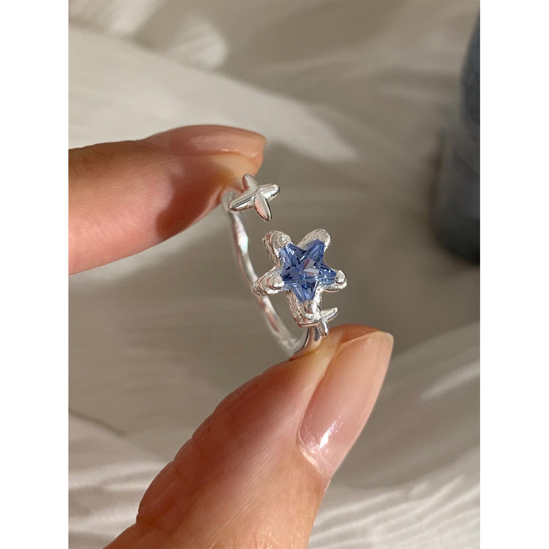 Blue zircon star ring female new product design stacked index finger ring personalized accessories ring