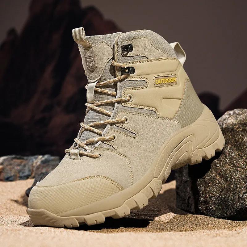 New Fashion Khaki Men's Tactical Boots Big Size 48 Waterproof Hiking Boots Men Non-slip Outdoor Boots Zapatillas Trekking Hombre