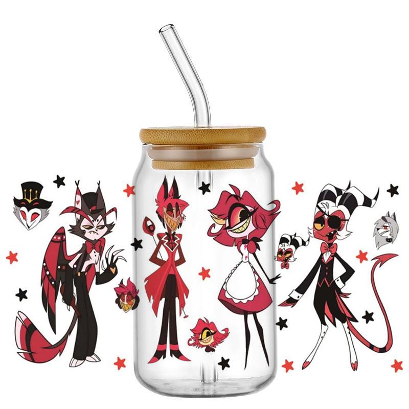 Hazbin El Patroon Uv Dtf Transfers Stickers Diy Labels Logo Voor 16Oz Tumbler Glas Blik Zelfklevend Waterdichte Beker Wrap brown