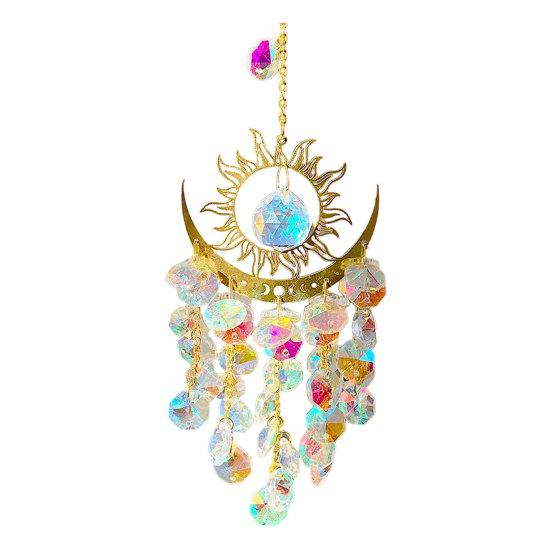 Boho Sun Moon Crystal Suncatcher, Hanging Garden Suncatchers, Sun Crystal Decoration for Window & Garden, Decorative Hanging Ornament 32cm 5