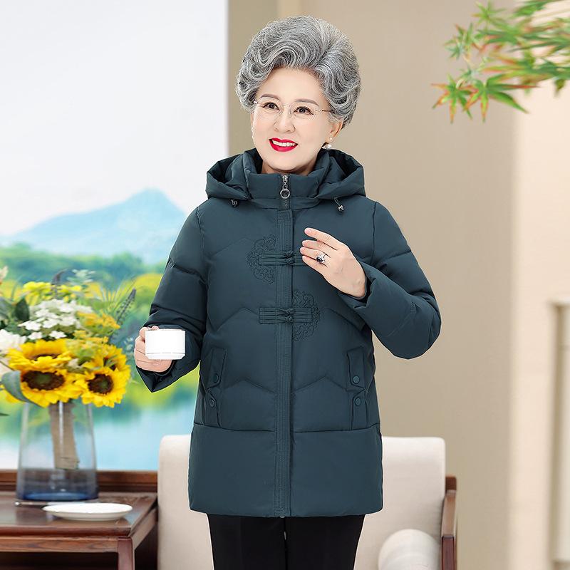 Short Winter Thickened Warm Jacket Middle-aged and Elderly Women's Cotton-padded Jacket with Hat Down Cotton-padded Jacket