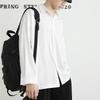 Men's Loose Fit Long Sleeve Black Shirt Casual Solid Color Streetwear Top