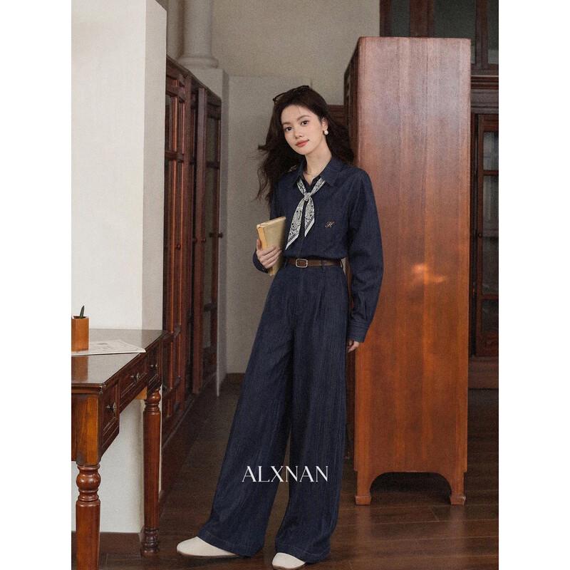 Luxiangnan Women's Classic Denim Blue Long-Sleeve Shirt