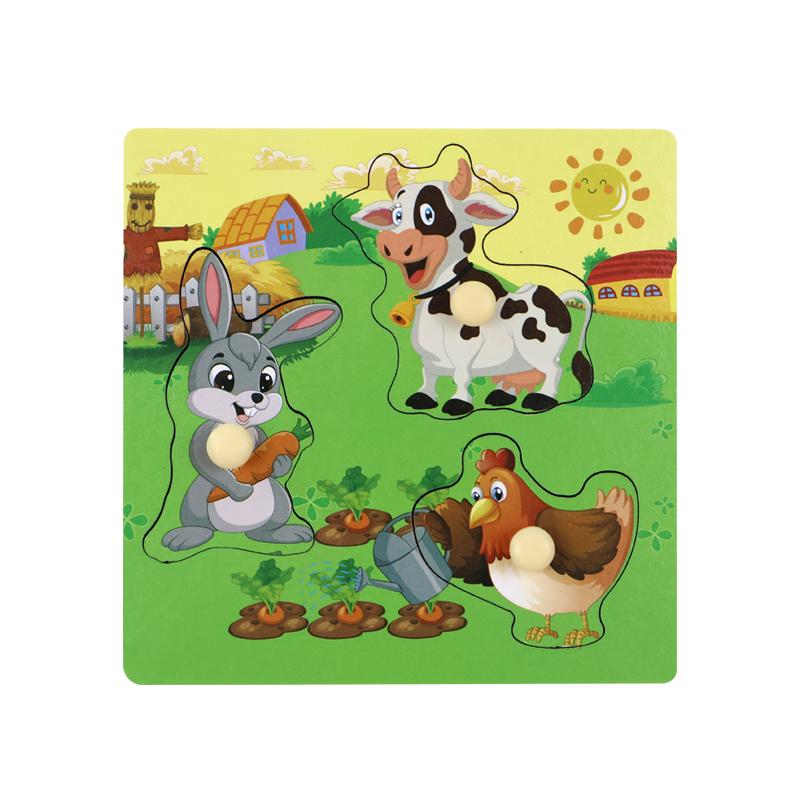 Mini Montessori Holzpuzzles Handgreifbretter Spielzeug Tangram Puzzles Babypädagogisches Spielzeug Cartoon Fahrzeuge Tiere 3D-Puzzles