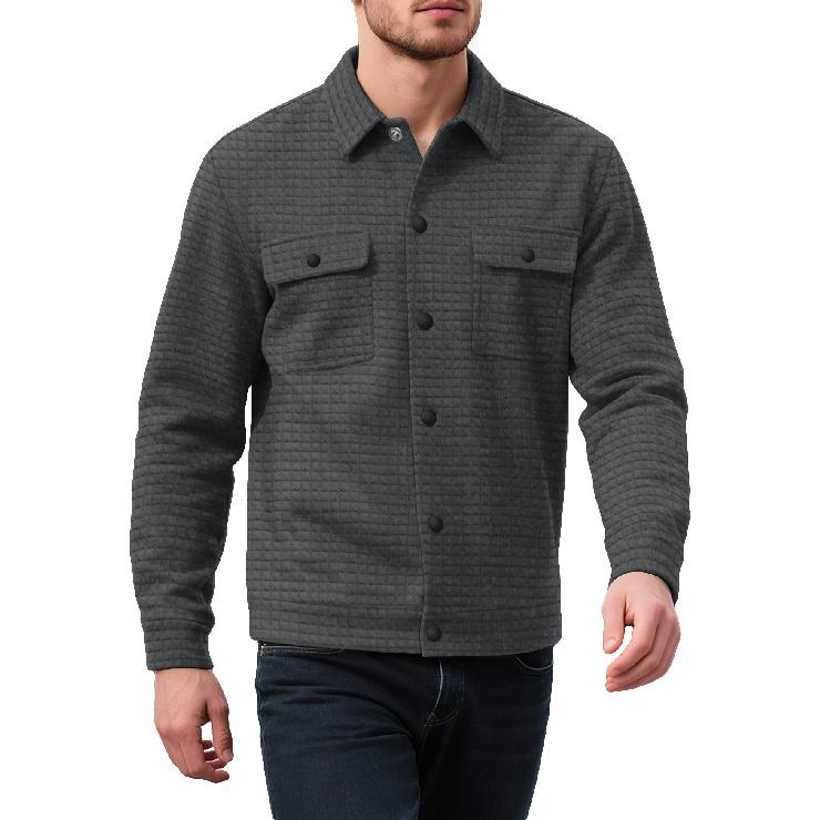 Men's Small Checkered Jacquard Knit Button Pocket Jacket, Spring and Autumn Warm Business Style Top