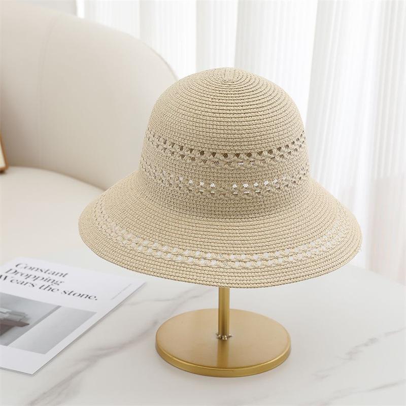 Big Brim Straw Woven Hollow Mesh Fisherman Hat Women's Summer Vacation Seaside Sunscreen Versatile Sunshade Straw Hat