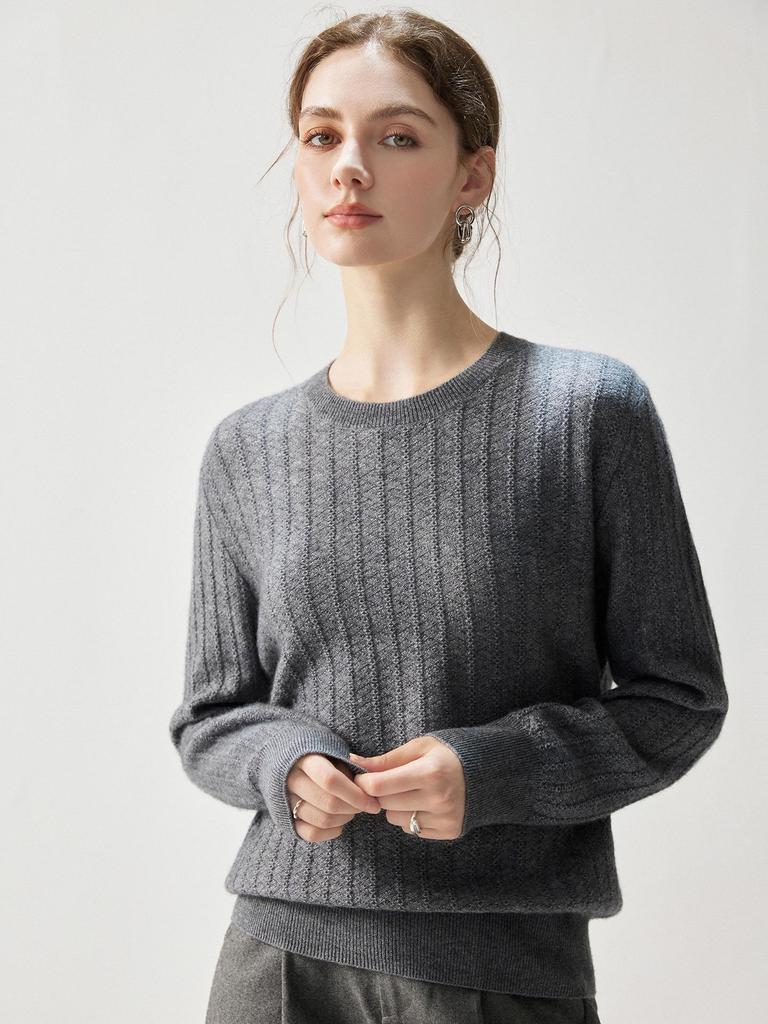 Women's 2026 Autumn Cashmere Sweater - Elegant, Round Neck, Wide Rib, Slimming, Warm.