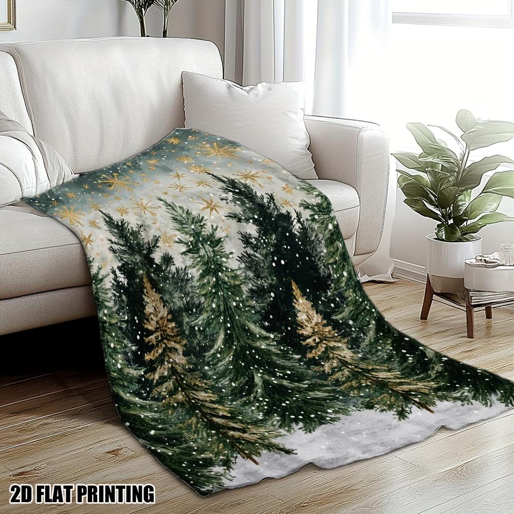 1 Plush Flannel Christmas Snow Print Blanket - Comfortable and lightweight beige-friendly, perfect for the office, chair