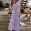 Damen-Herbstkleid, V-Ausschnitt, langärmelig, hohl, einfarbig, locker, knöchellang, weich, atmungsaktiv, Dating, Einkaufen, Frühling, Maxikleid