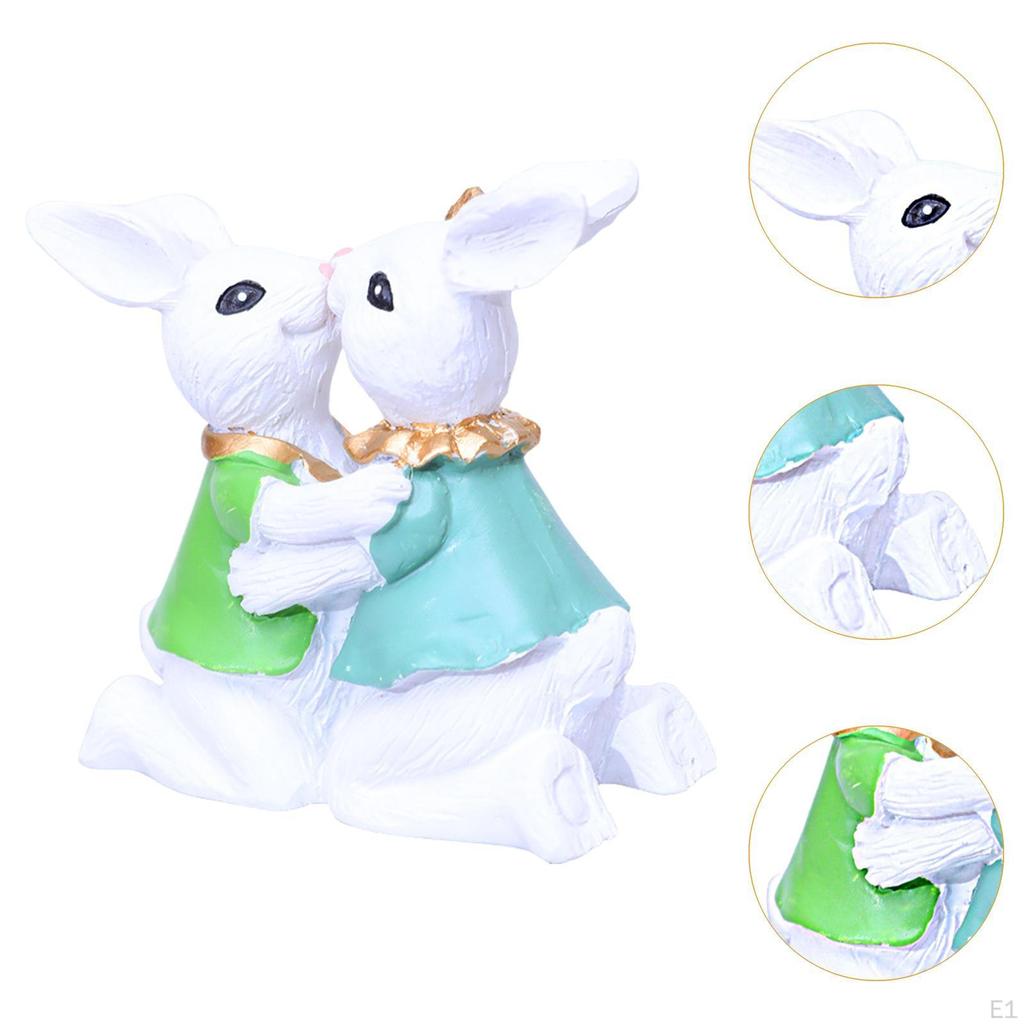 Easter Pastoral Rabbit Couple Statue 8x3.5x7.5cm Decorative Handcrafted Resin Sculpture for Home