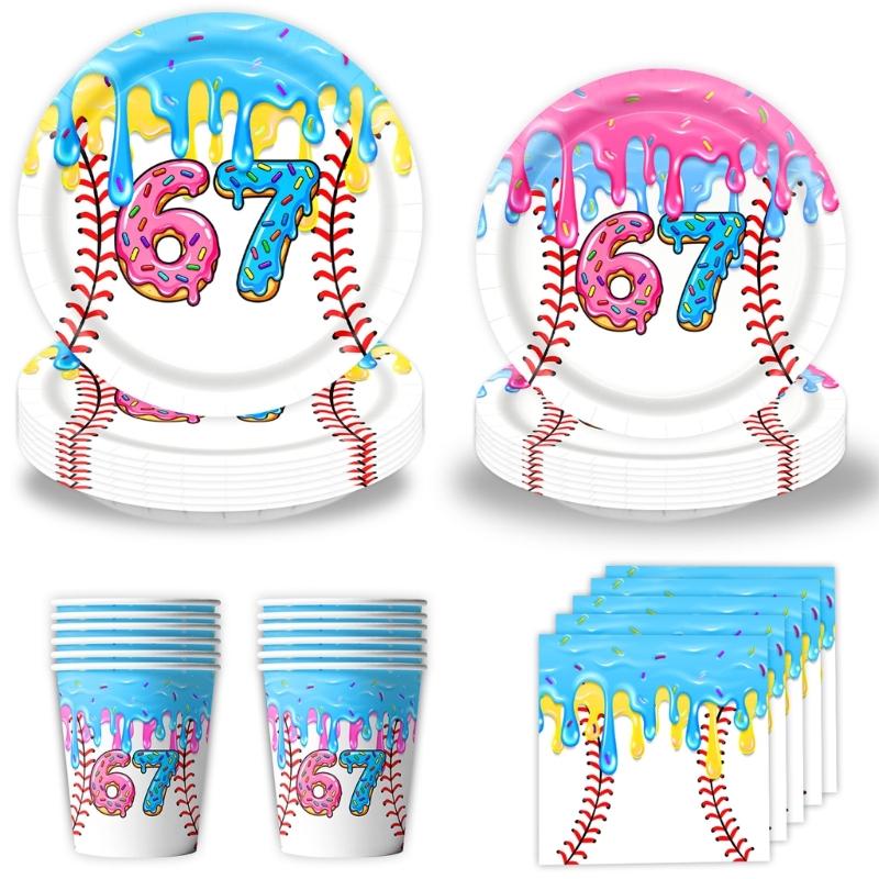 

Food Grade Paper Party Supplies Set Baseball Design Paper Dinnerware for Quick Holiday Decorations Birthdays