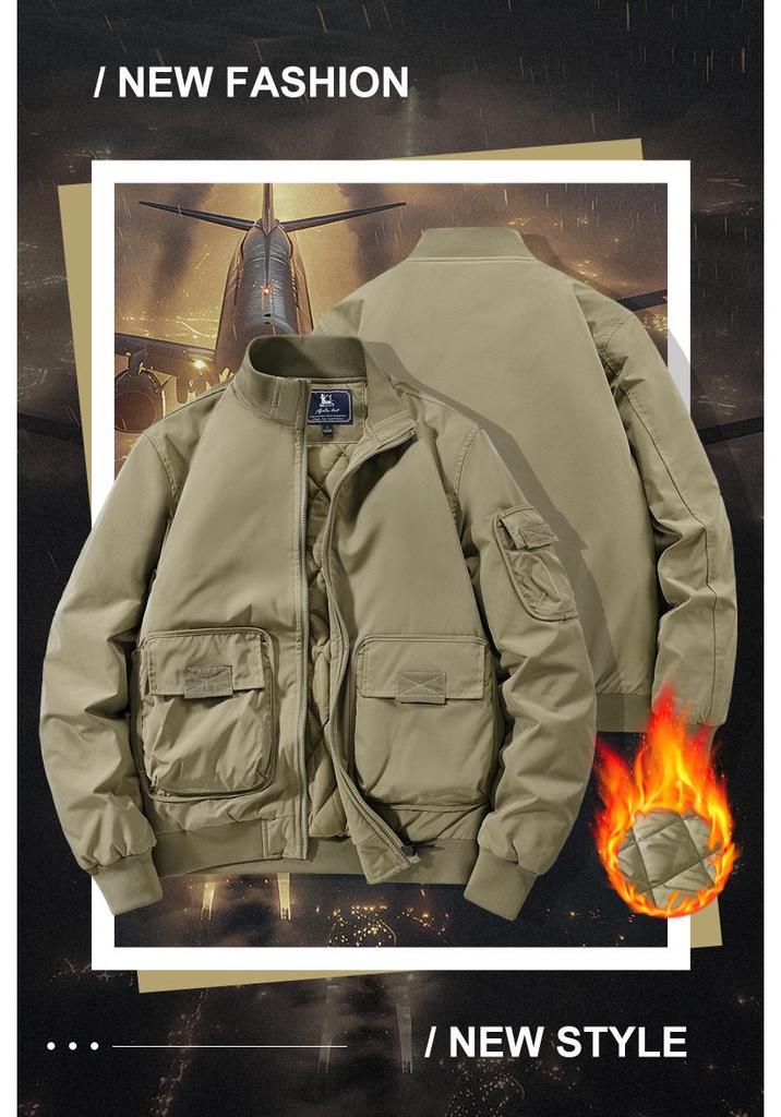 Men's Autumn/Winter Cotton-Padded Windproof Bomber Jacket with Stand Collar