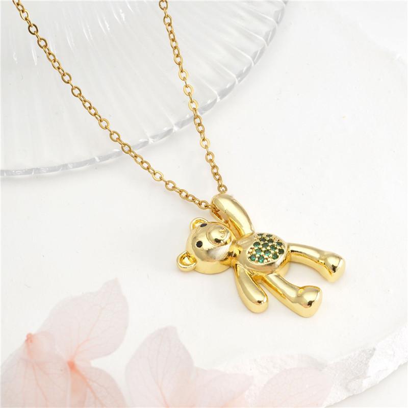 Cute Cartoon Bear Zircon Pendant Necklace Stainless Steel Chain High Grade Animal Choker Jewelry Party Gifts For Women Girls
