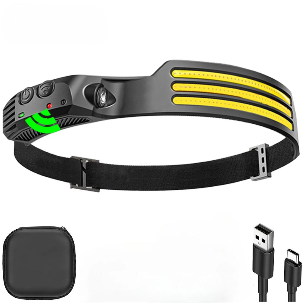 USB Rechargeable COB LED Induction Headlamp with 1200mAh Built-in Battery Head Flashlight Outdoor Camping Fishing Head Lantern