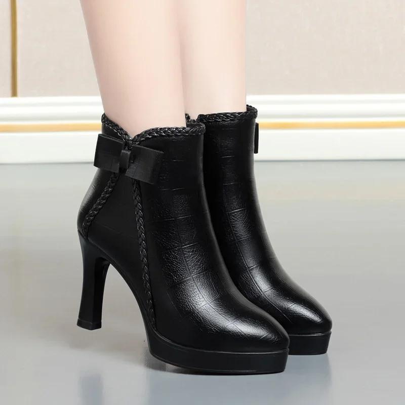 Fashion White Black High Heel Ankle Boots Women 2024 Pointed Toe Keep Warm Elegant Short Booties Ladies Ankle Buckle Decoration