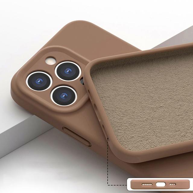 

Высококачественный оригинальный квадратный жидкий мягкий силиконовый чехол для телефона для Iphone 14 11 12 13 Pro Max Plus красочный модный чехол-бампер for iphone 14 темно-коричневого