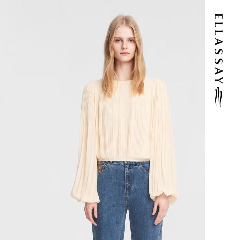 ELLASSAY Women s Pleated Lantern Sleeve Shirt L