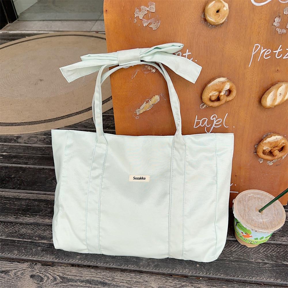 Trendy Soft Tote Bag With Bow For Women 2024 Everyday Use Pink Green Beige