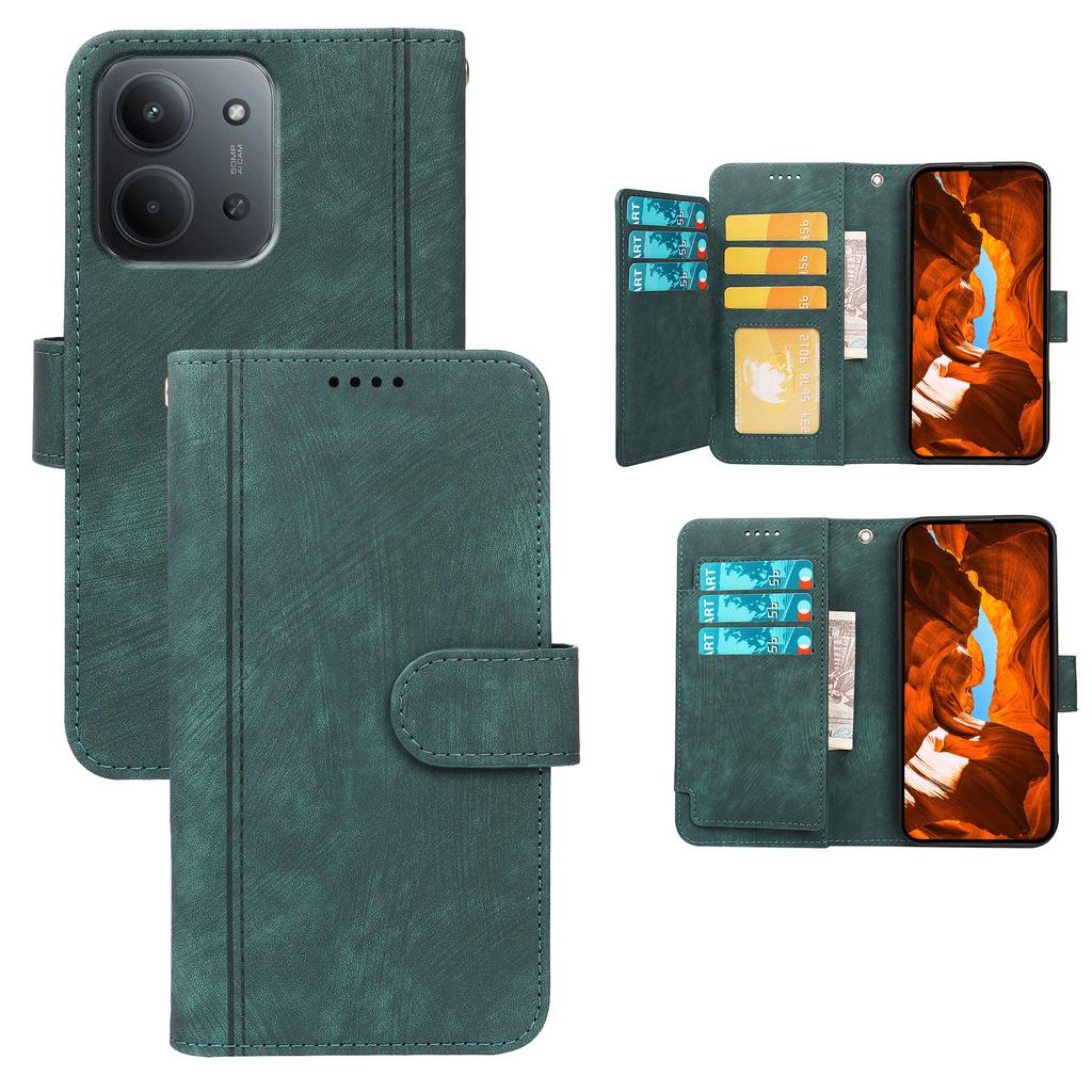 For Xiaomi Redmi 15C 4G (Global) (171mm)/Poco C85 4G Leather Case Line Pattern Wallet Phone Cover with 9 Card Slots