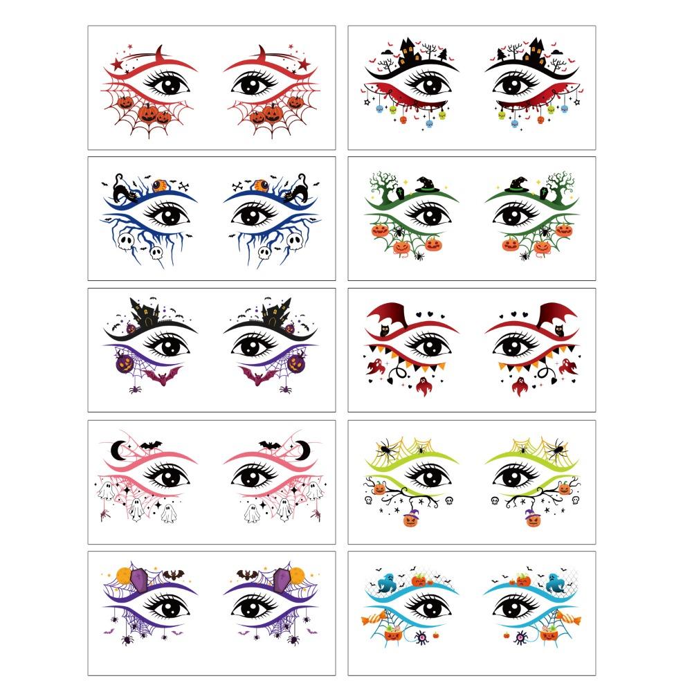 Pumpkin Ghost Skull Halloween Face Tattoo Cartoon Halloween Bat Face Stickers  Enhance Atmosphere
