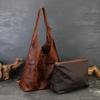 Johnature Large Capacity Genuine Leather Tote Bag Vintage Soft Cowhide Personalized Wide Shoulder Strap Shoulder Bag
