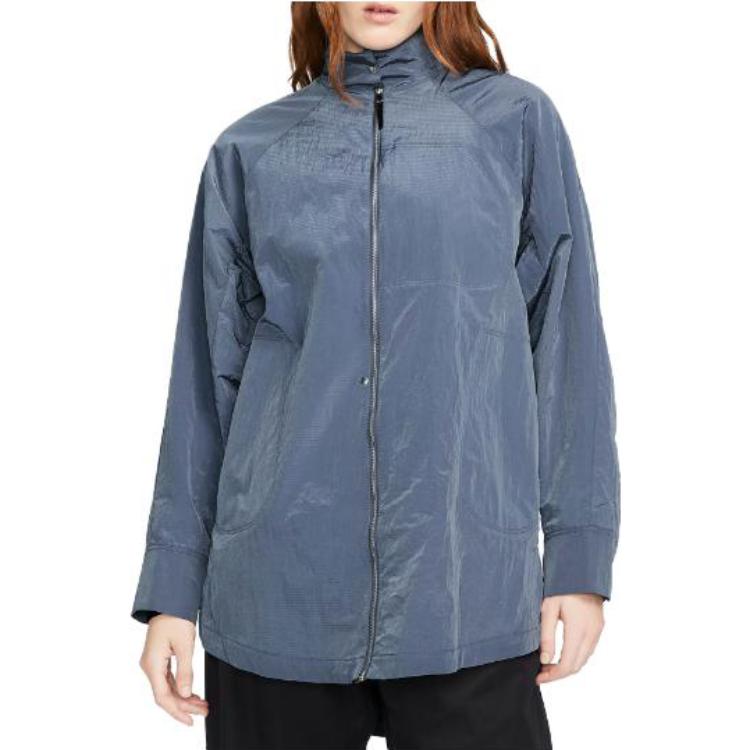 Nike Solid Color Woven Shirt Jacket Women Tops Slate DR5399-491
