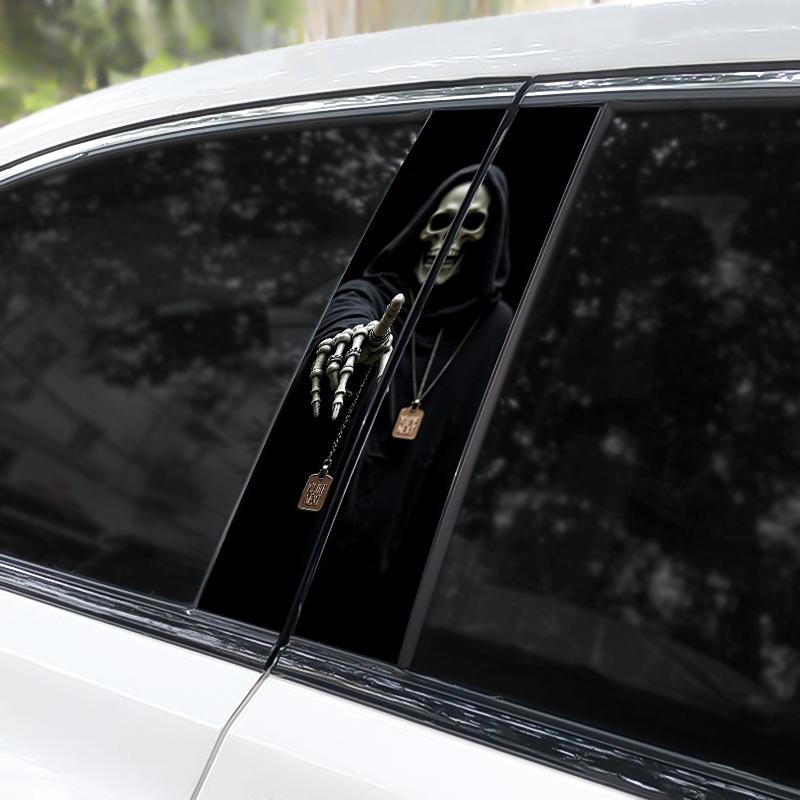2pcs Skull Grim Reaper Car Sticker Car Center Pillar Sticker Modified Car Door Pillar Shape Waterproof Vinyl Sticker