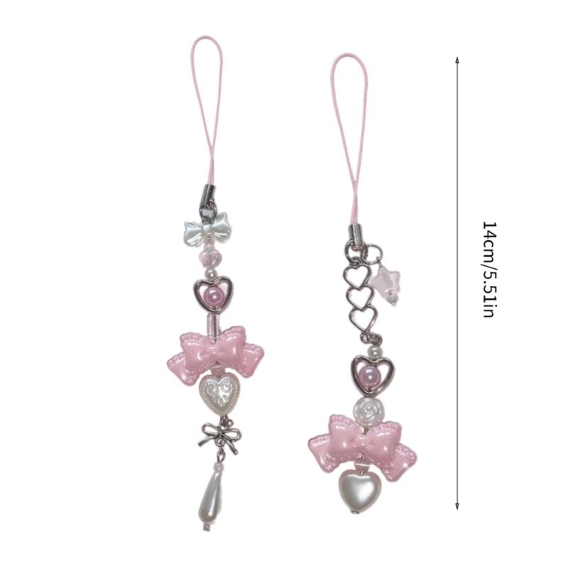 Handmade Beaded Keychain Bowknot Bag Pendant Cute Phone Charm Keyring Simple Aesthetic Gift for Women and Girls