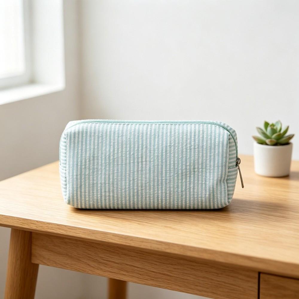 Striped Print Pencil Pouch Polyester Bubble Yarn Pen Bag Minimalist Stationery Pouch School Office