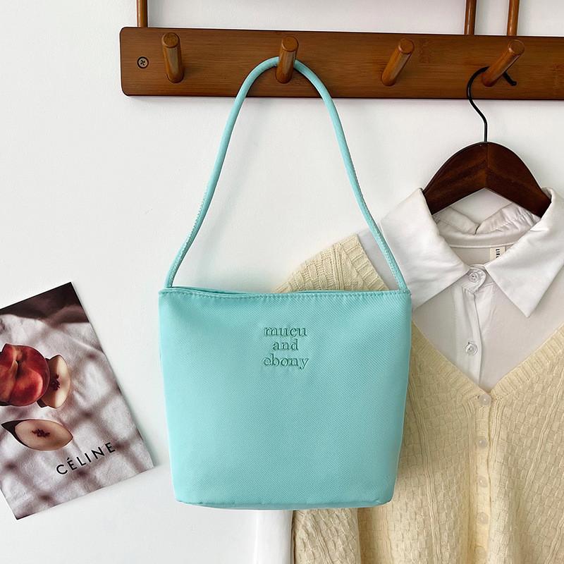 Water Bucket Bag For Women With Embroidery Nylon Casual Small Crossbody Purse For Daily Use