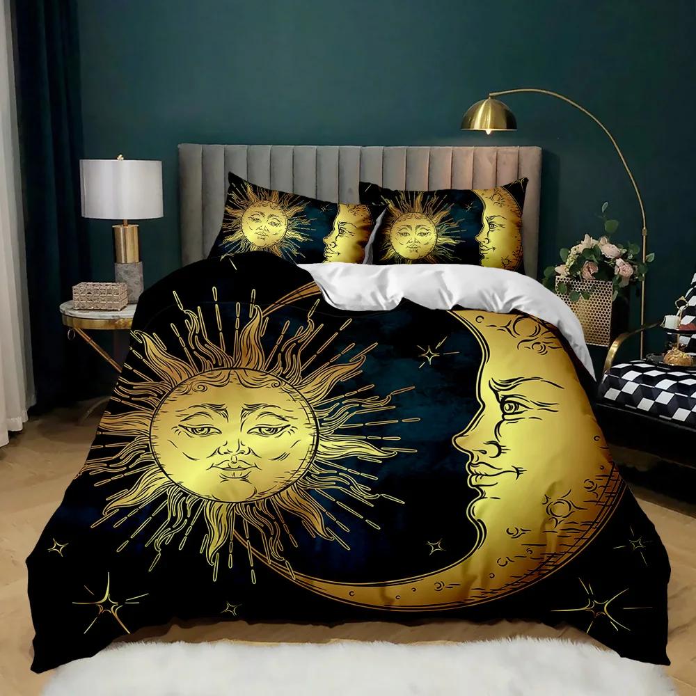 Bohemian Duvet Cover Set Golden Sun Twin Bedding Set Boho Style for Teens Adults Double Queen King Size Polyester Qulit Cover