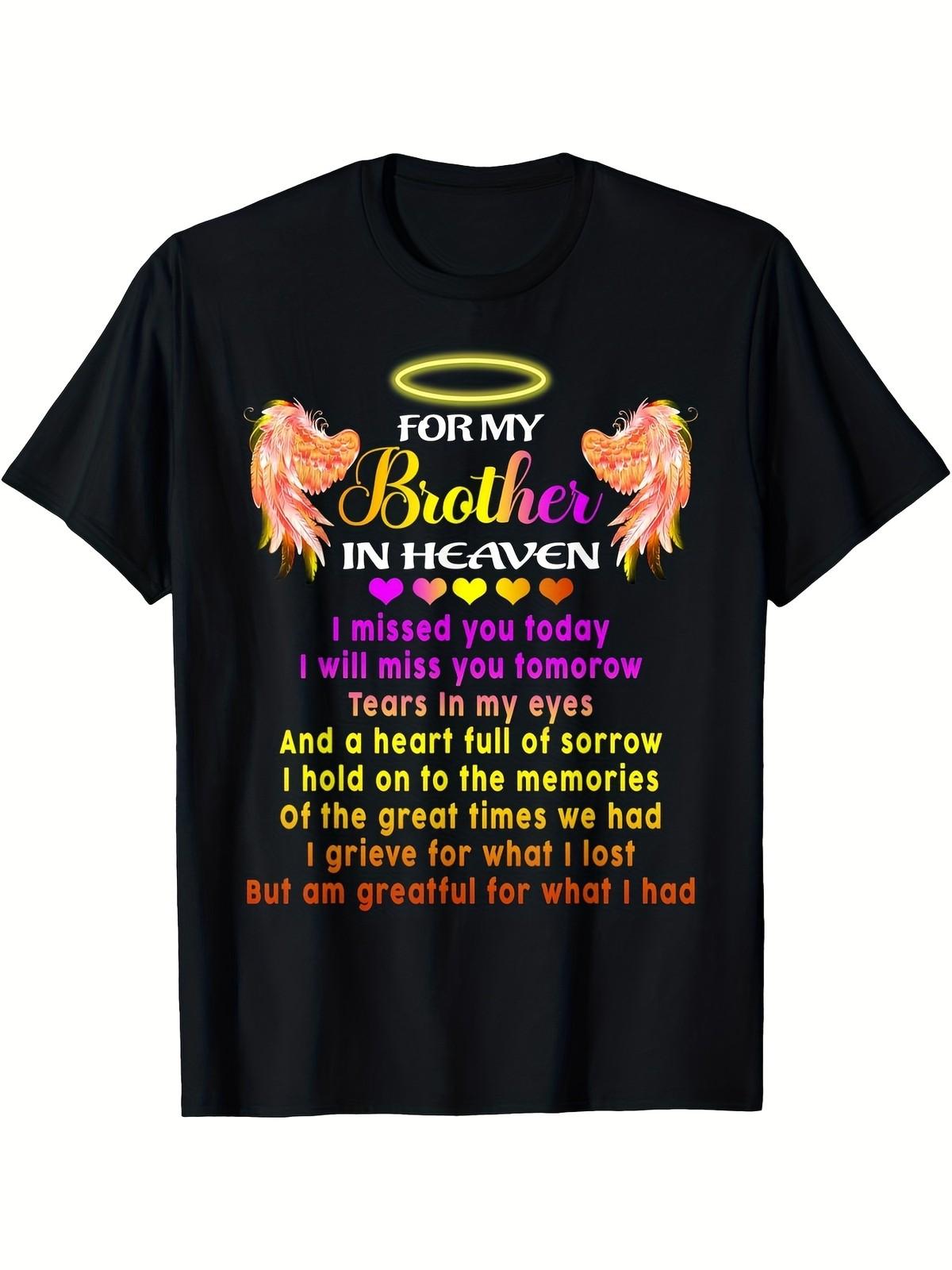 In Memory of Brother in Heaven T-Shirt - Emotional Poem & Angel Wings Print, C S разноцветный