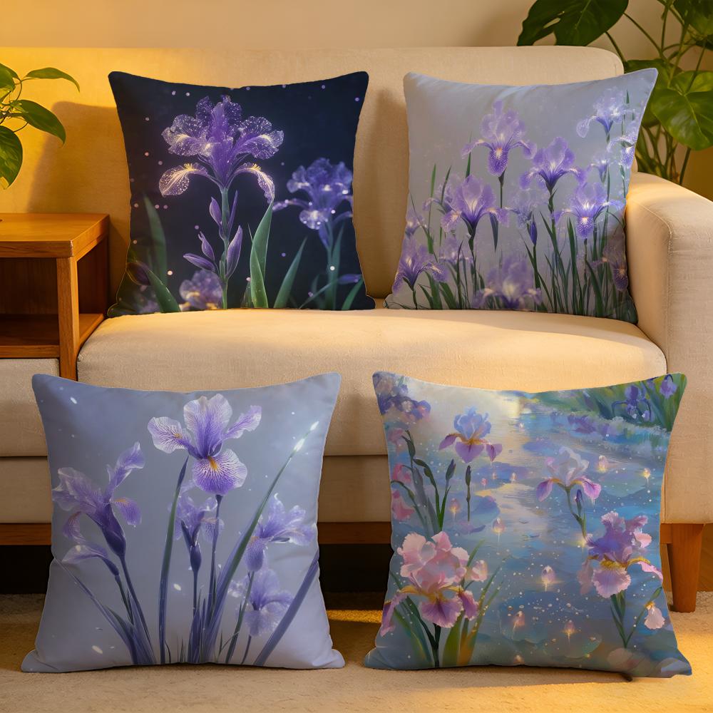 Cushion Cover Linen SkinFriendly Soft Decorative Case for Sofa Home Decor Fashion Iris Pillow Cover