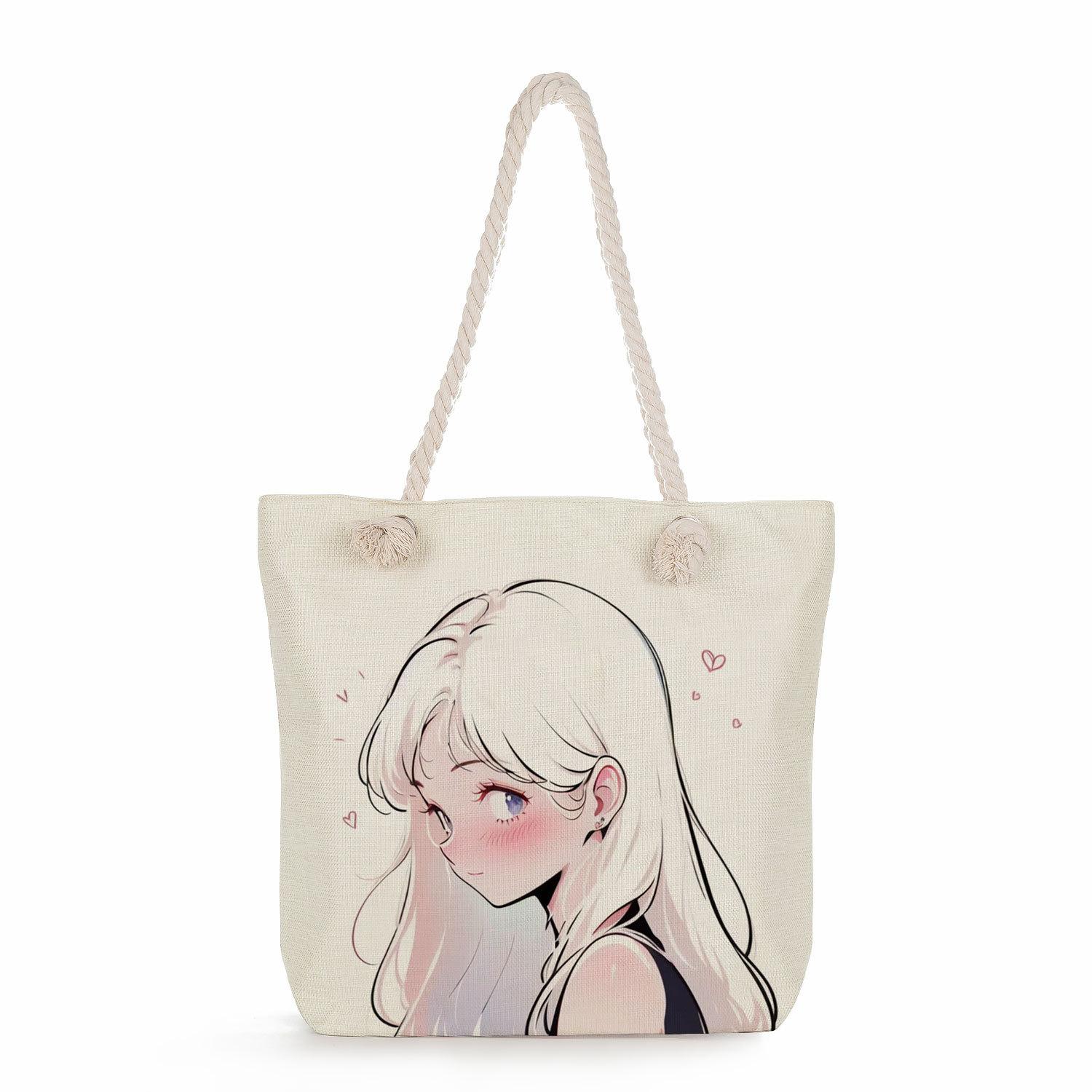 Girl print thick rope single-shoulder beach bag 7317