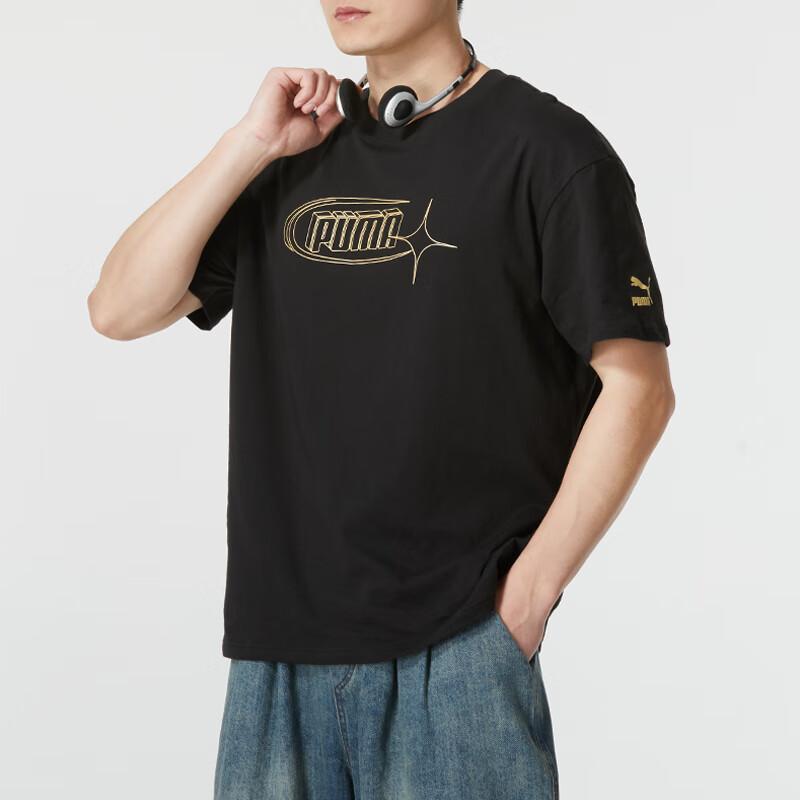 Puma Letter Print Outdoor Sports Crew Neck Short Sleeve T-Shirt Unisex T-Shirt Black 682346-01