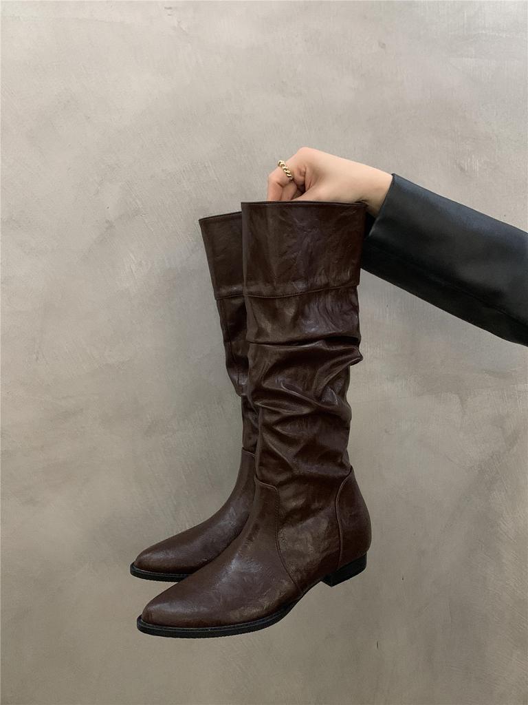 Pointed inner heightening pile boots women's 2025 spring and autumn new small western cowboy boots knight boots long boots