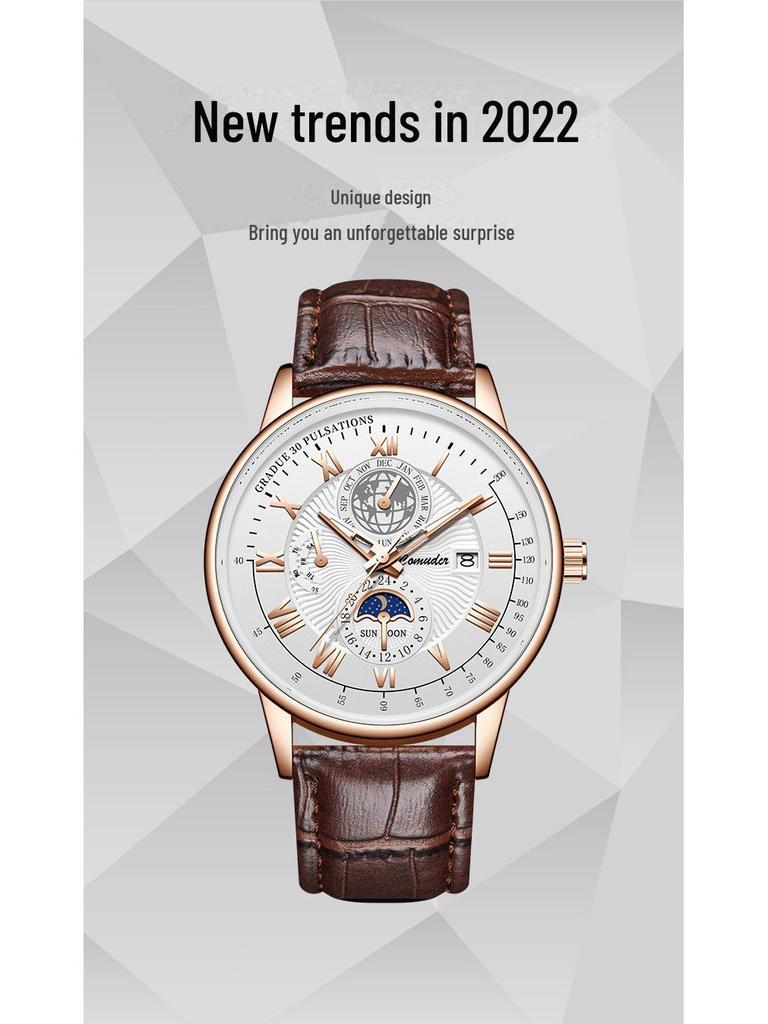 Swiss Men's Quartz Leather Belt Watch - Genuine Waterproof Brand Watch